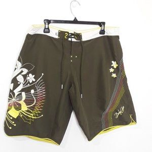 Body Glove Olive Embroidered Boardshorts EUC sz XL